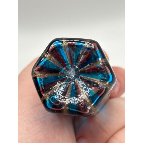 Italian Murano Glass Blue Stripe Perfume Bottle Stopper by Campanella 4.5" - Picture 5 of 7